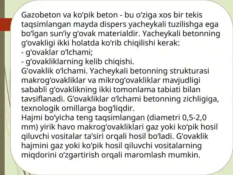 Gazbeton va Ko‘pikbeton Buyumlar Ishlab Chiqarish Texnologiyasi 2
