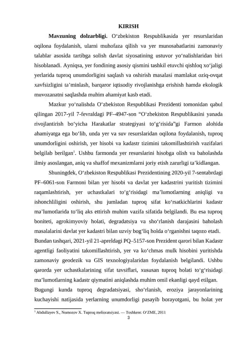 O‘ZBEKISTON RESPUBLIKASIDA DAVLAT YER KADASTRINI YURITISHDA TUPROQNING SIFATI 2