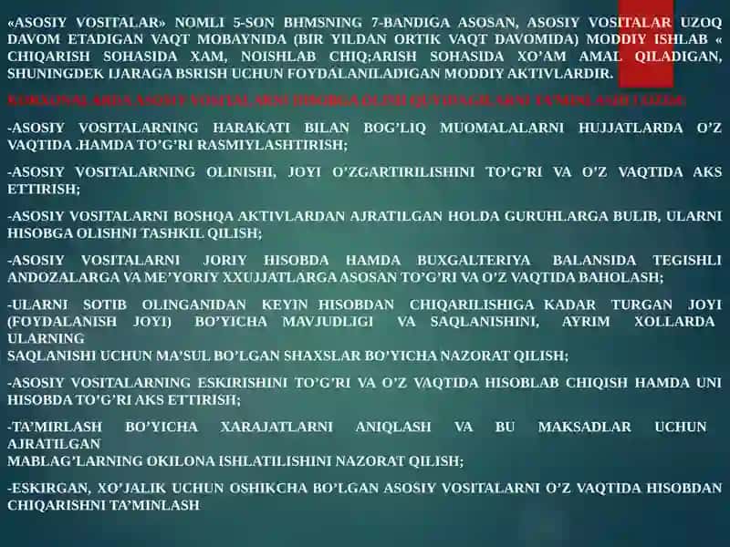 Asosiy vositalar va nomoddiy aktivlar hisobi 2