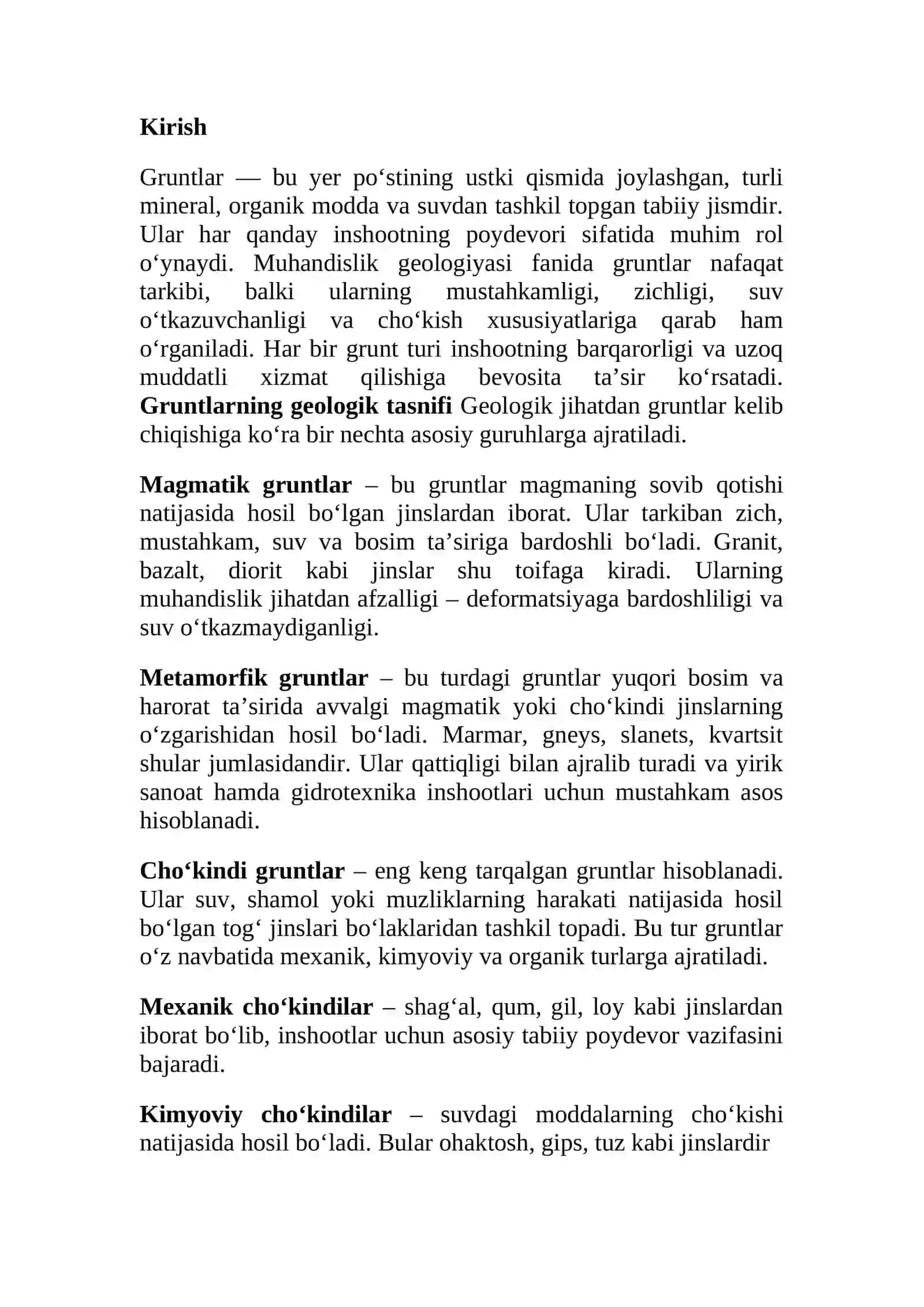 Gruntlarning geologik tasnifi va ularning muhandislik ahamiyati 2