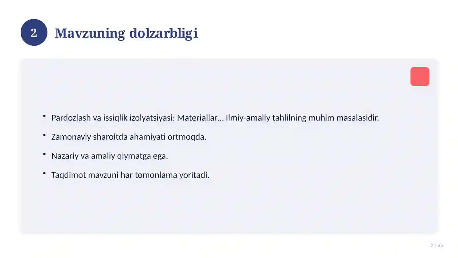 Pardozlash va issiqlik izolyatsiyasi: Materiallar va xossalari 2