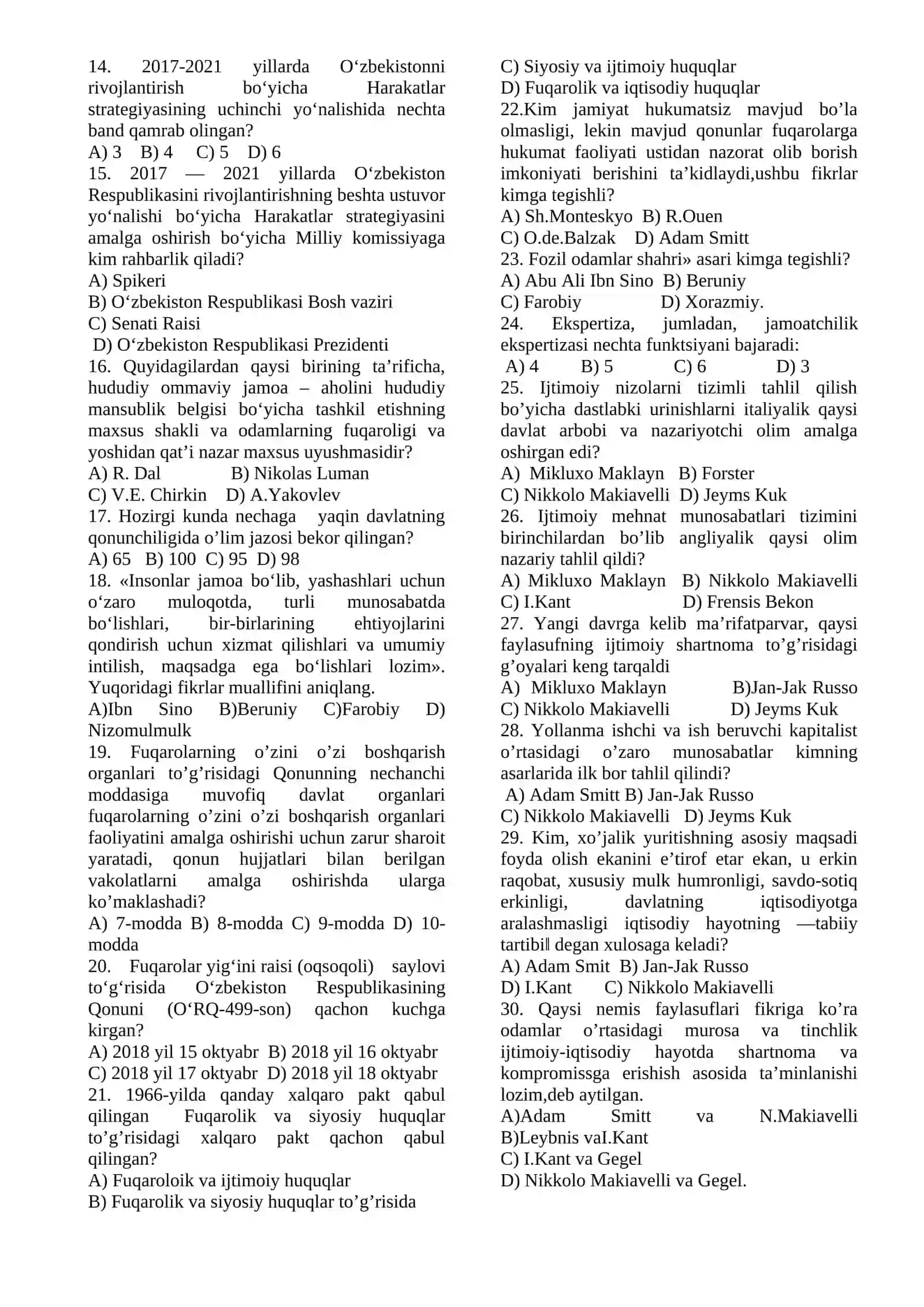 O‘zbekistonni rivojlantirish strategiyasi. Fuqarolik jamiyati fanidan yakuniy nazorat 2