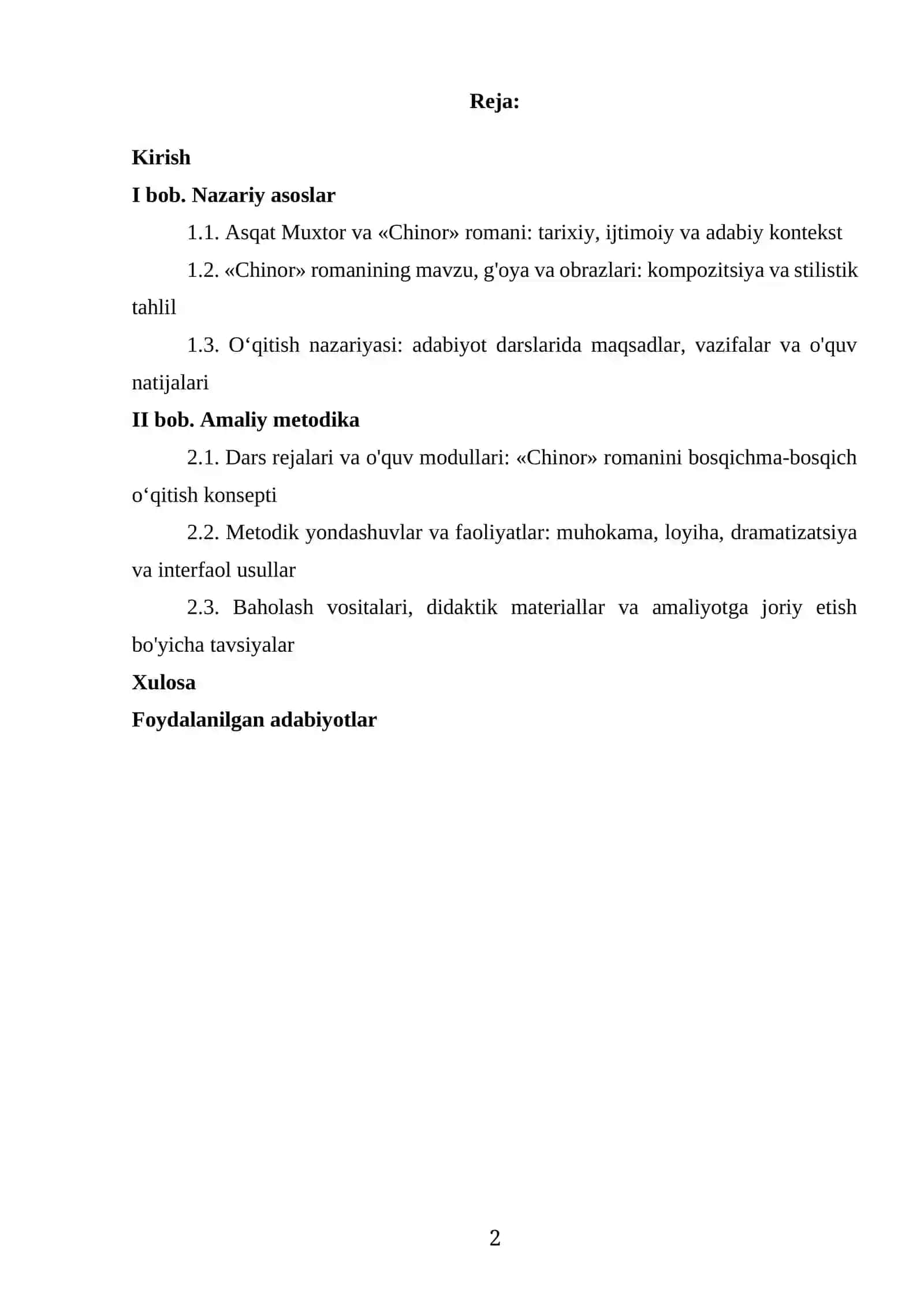 “ASQAT MUXTOR.,,CHINOR" ROMANINI OʻQITISH METODIKASI 2