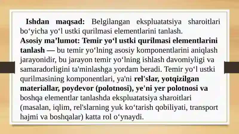 Temir yo‘l ustki qurilmasi elementlarini tanlash 2