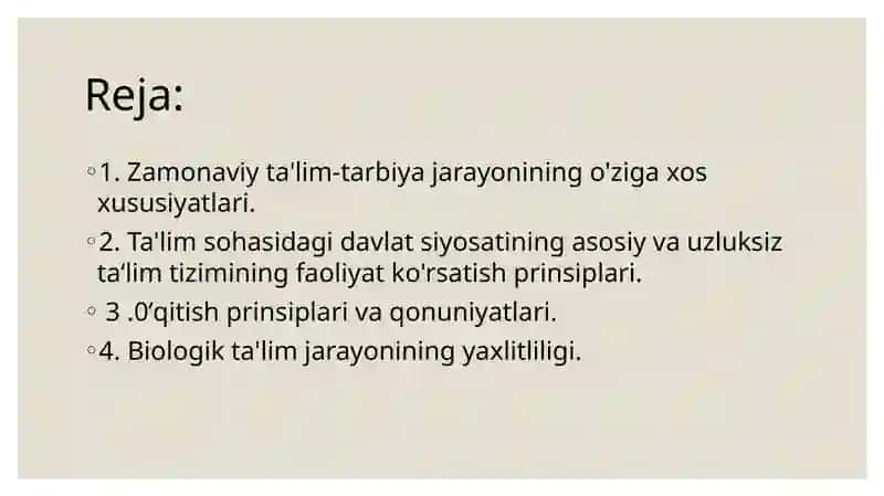 Biologiya o’qitish metodikasining muammolariga bag’ishlangan anjumanlar uchun ma’ruza va taqdimot materiallari  tayyorlash. Taqdimot 2