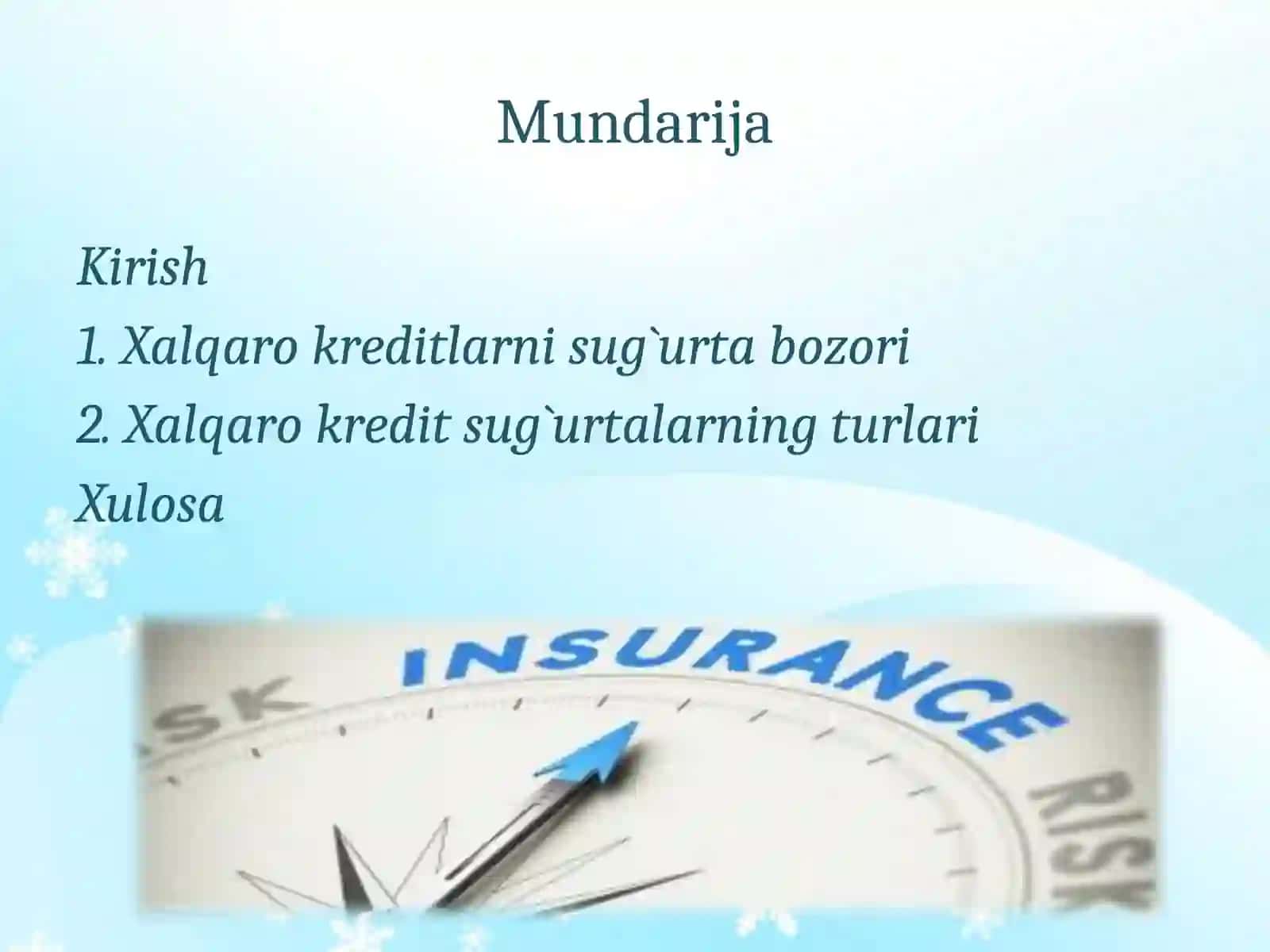 Xalqaro kreditlarni sug’urtalash 2