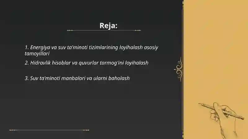 Energiya va suv ta'minoti tizimlarini loyihalash asoslari 2