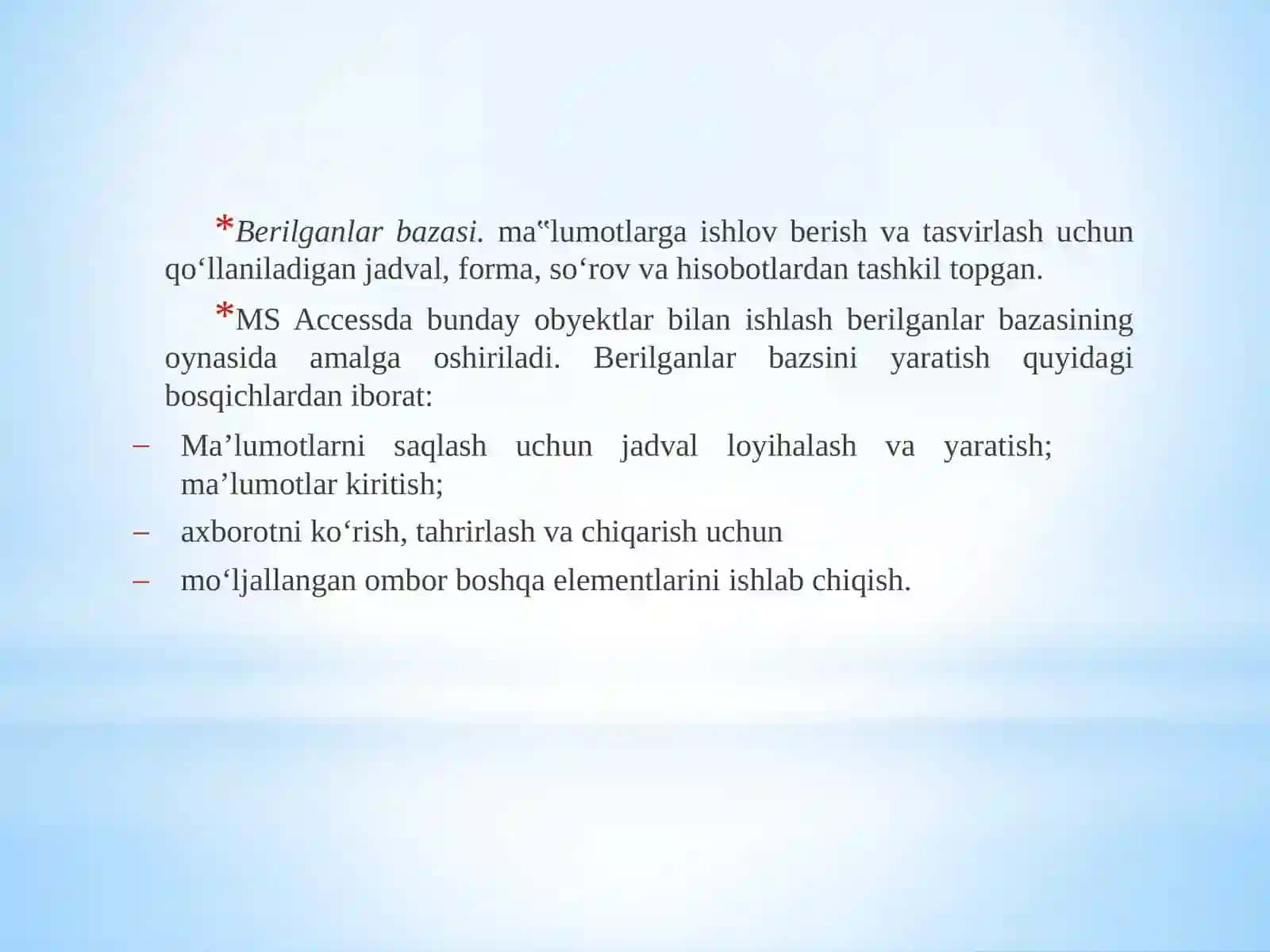 Berilganlar resurslarini boshqarish 2