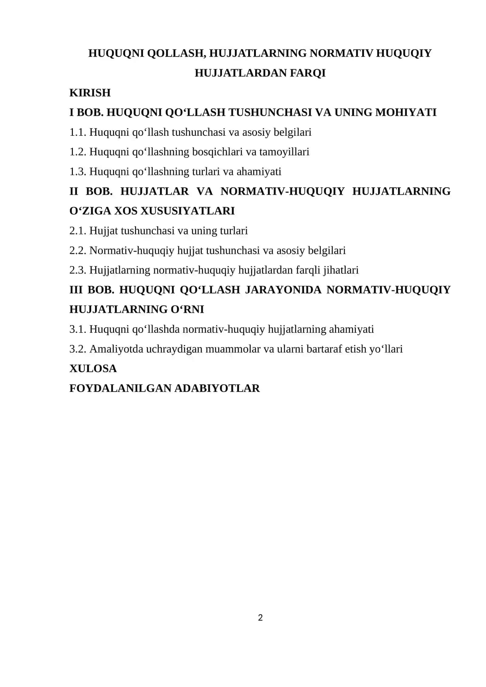 HUQUQNI QOLLASH, HUJJATLARNING NORMATIV HUQUQIY HUJJATLARDAN FARQI 2