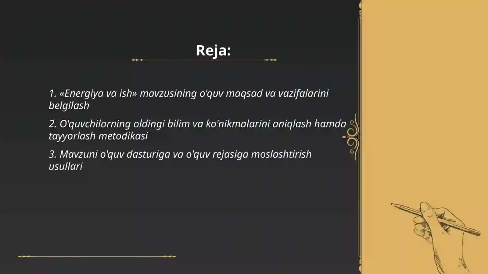 Energiya va ish mavzusini o'qitish metodikasi 2