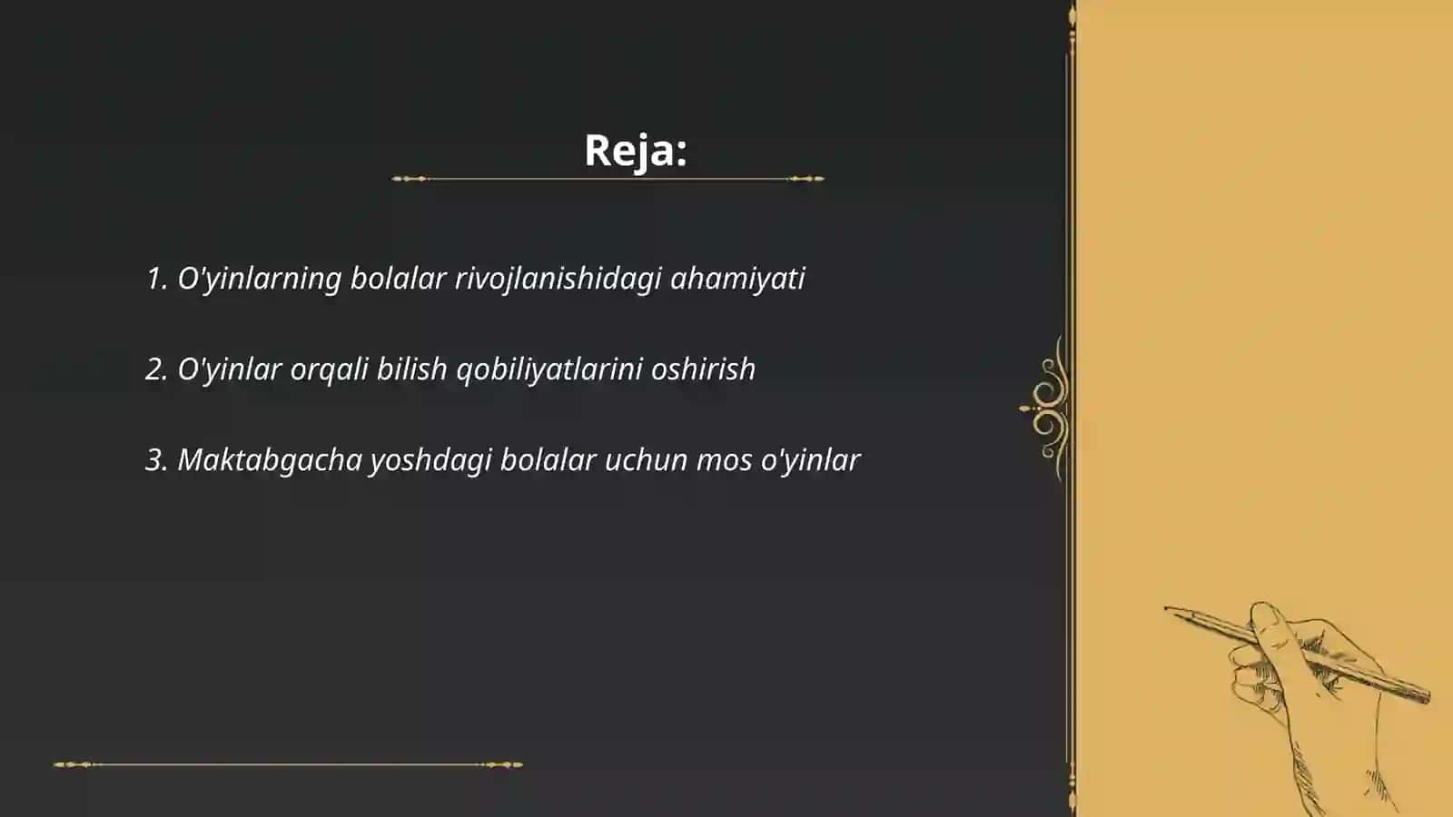 Maktabgacha yoshdagi bolalarning ta‘lim-tarbiya jarayonida o‘yinlarning ro‘li.Bolalarning bilish jarayonlarini rivojlantirishda o‘yinlarning o‘rni 2
