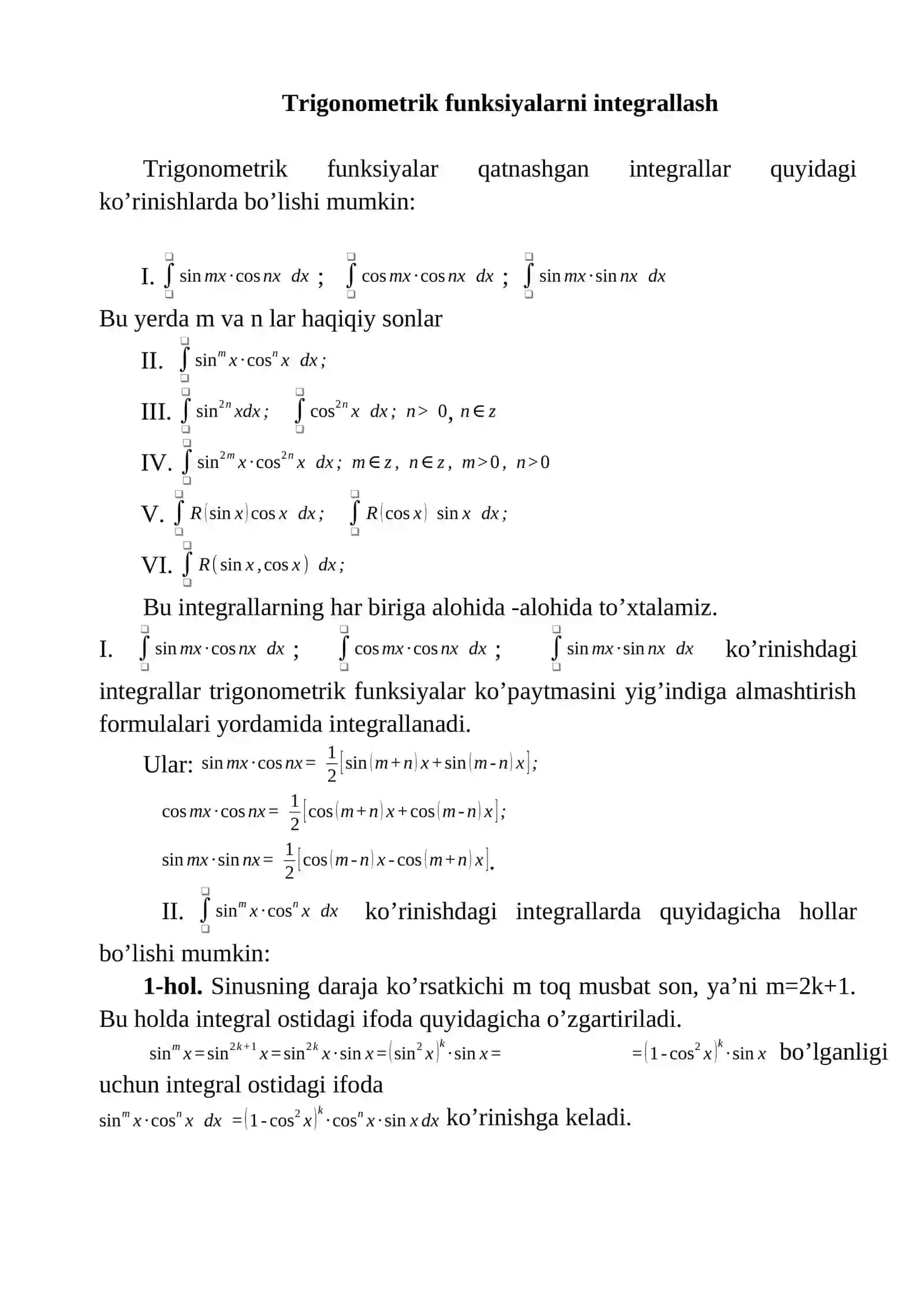 Matematik Analiz - Ko'p izlanadigan misollar 2