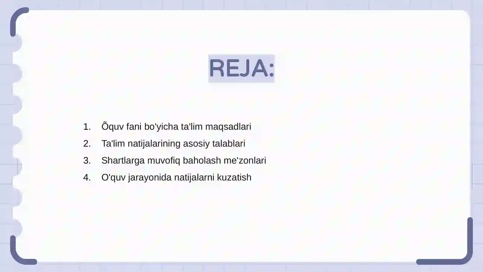 Òquv fani bo'yicha ta'lim natijalariga qo'yilgan talablarni shakillantirish 2