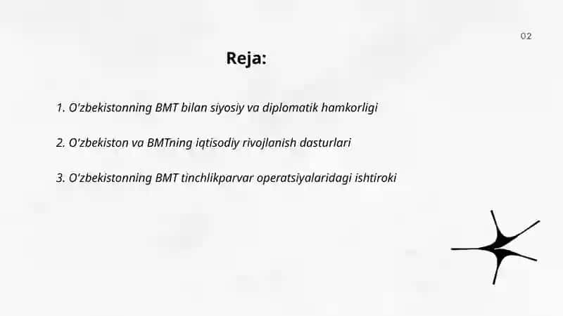 O'zbekiston Respublikasining BMT, YEXHT, MDH, SHHT kabi xalqaro tashkilotlar bilan aloqalari 2