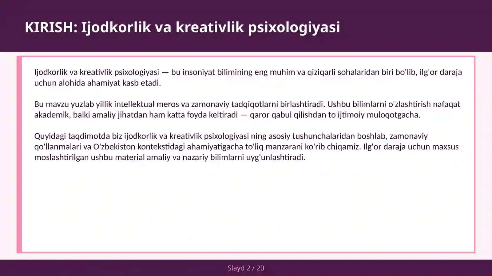 IJODKORLIK VA KREATIVLIK PSIXOLOGIYASI 2