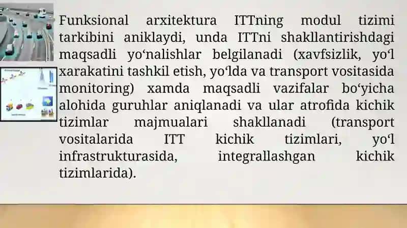 INTELLEKTUAL TRANSPORT TIZIMLARI (ITT) TUZILMASI, TA’RIFI, TERMINLARI VA ARXITEKTURASI 2