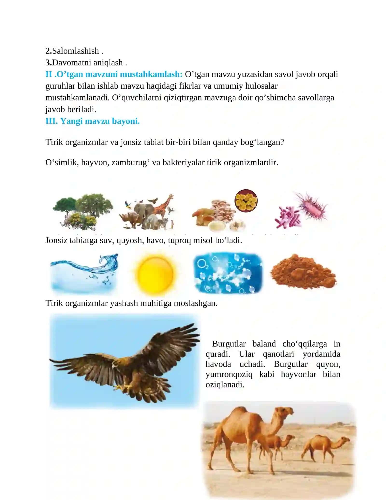 2-sinf Tabiiy Fan (Science) Tirik organizmlar va jonsiz tabiat dars ishlanma 2