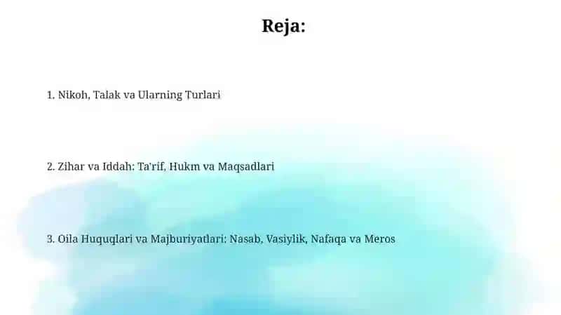 Islom huquqshunosligi (Family Law in Islam) 2
