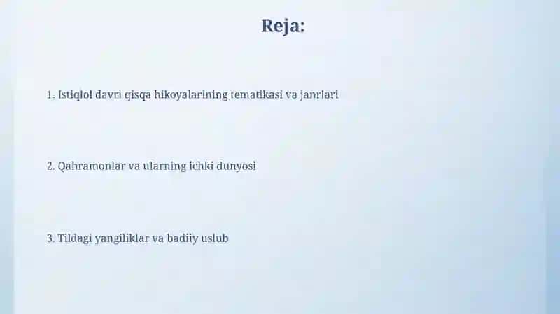 Istiqlol davri qisqa hikoyalarining tematikasi va janrlari 2
