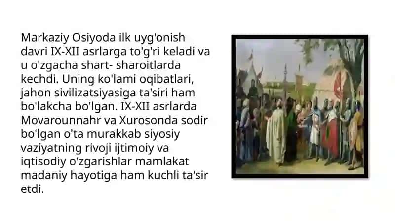 IX-XII ASRLARDA MARKAZIY OSIYO XALQLARINING UYG’ONISH DAVRI:IJTIMOIY –IQTISODIY VA MADANIY TARAQQIYOT 2