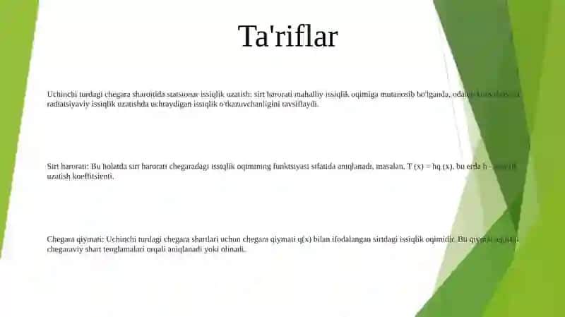 Chegara Shartlarning Uchunchi Turida Sitatisionar Issiqlik OʻTkazuchanlik 2