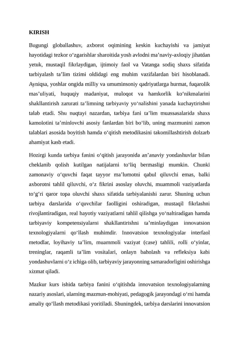 Tarbiya fanini o‘qitishda innovatsion texnologiyalar va ularning mazmun-mohiyati 2