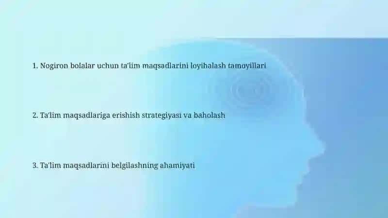 Nogiron bolalar uchun ta'lim maqsadlarini loyihalash tamoyillari 2