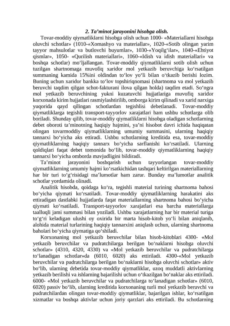 Ta'minot jarayonining hisobi 2