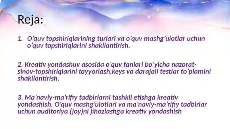 AMALIY PEDAGOGIK FAOLIYATNI TAShKIL ETIShGA KREATIV YONDAShISh 2