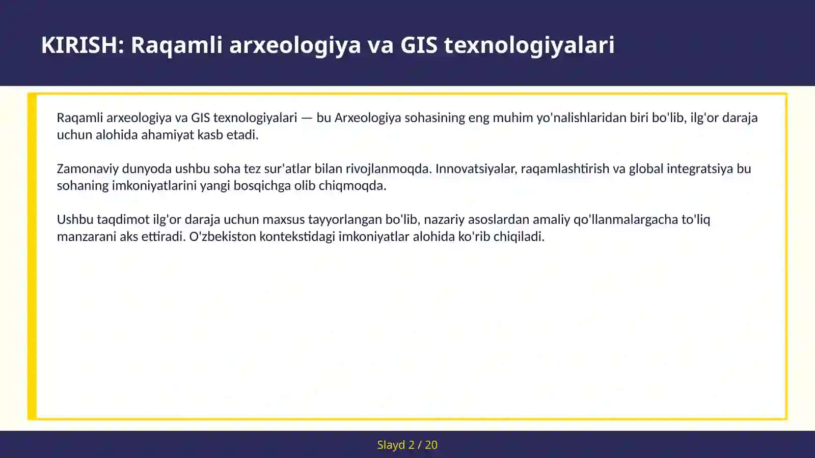 RAQAMLI ARXEOLOGIYA VA GIS TEXNOLOGIYALARI 2
