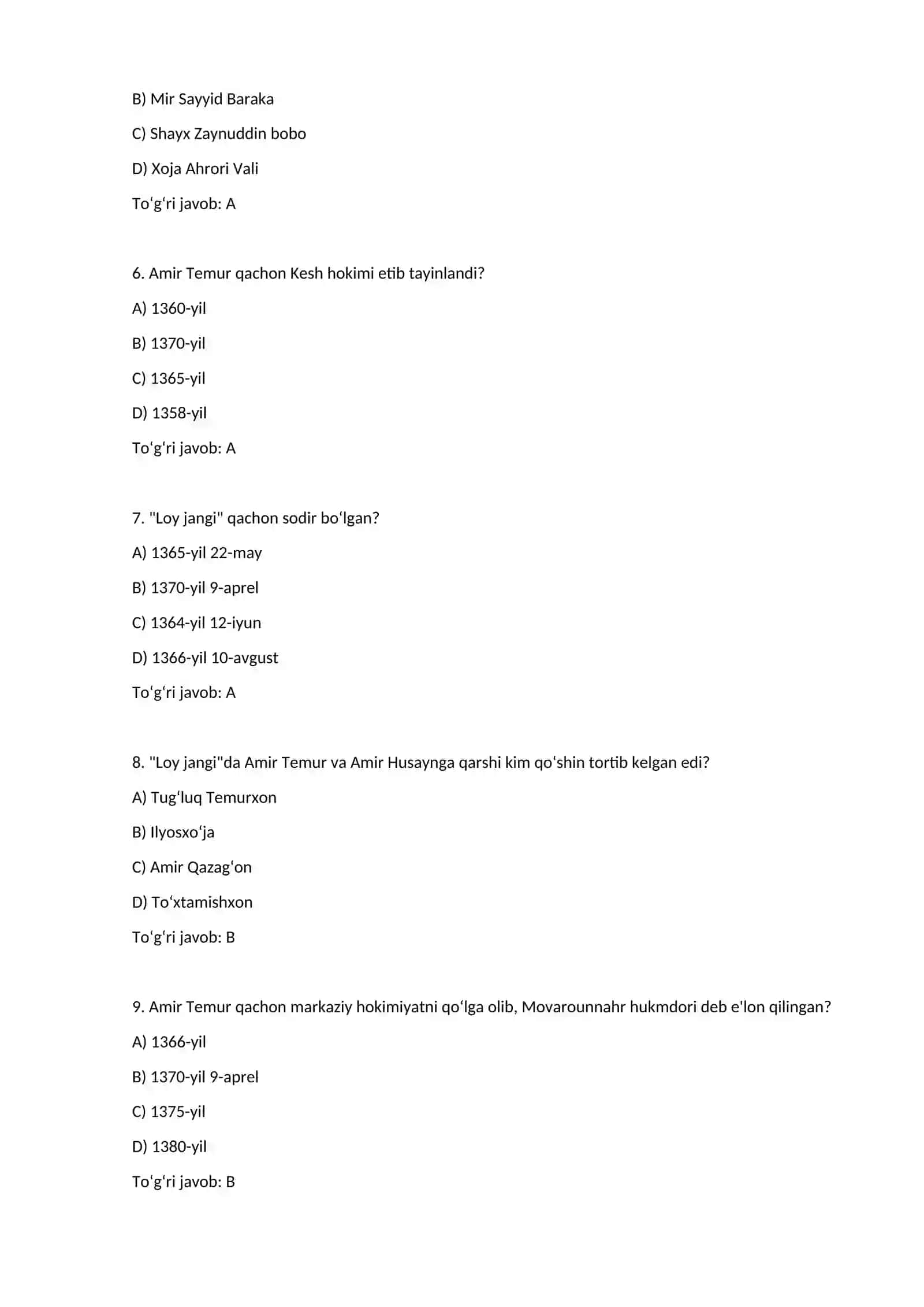 Amir Temur hayoti va siyosiy faoliyati bo'yicha test 100 ta javoblari bilan 7-sinf tarix darsligi asosida.docx 2