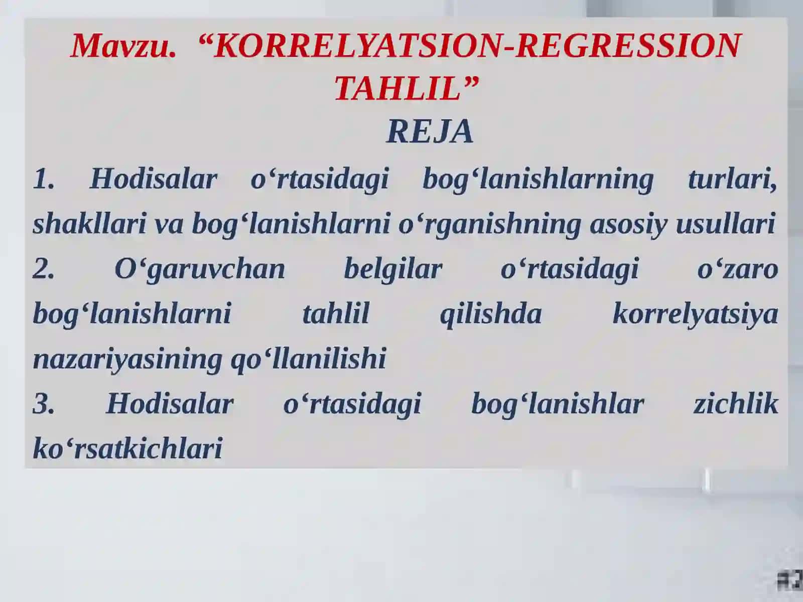 “KORRELYATSION-REGRESSION TAHLIL” 2