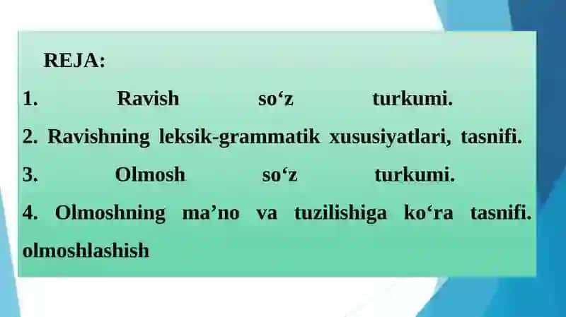 Ravish, Olmosh so‘z turkumlari 2