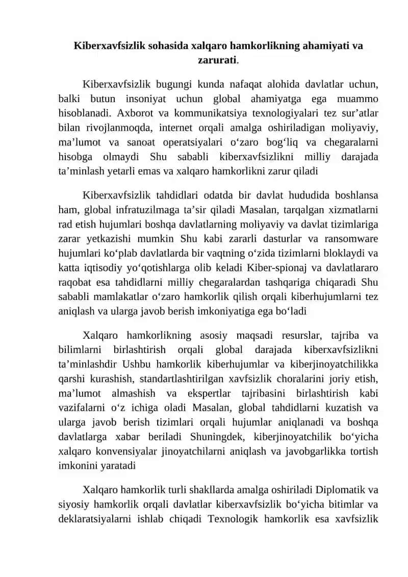 Kiberxavfsizlik bo'yicha xalqaro hamkorlik va shartnomalar 2