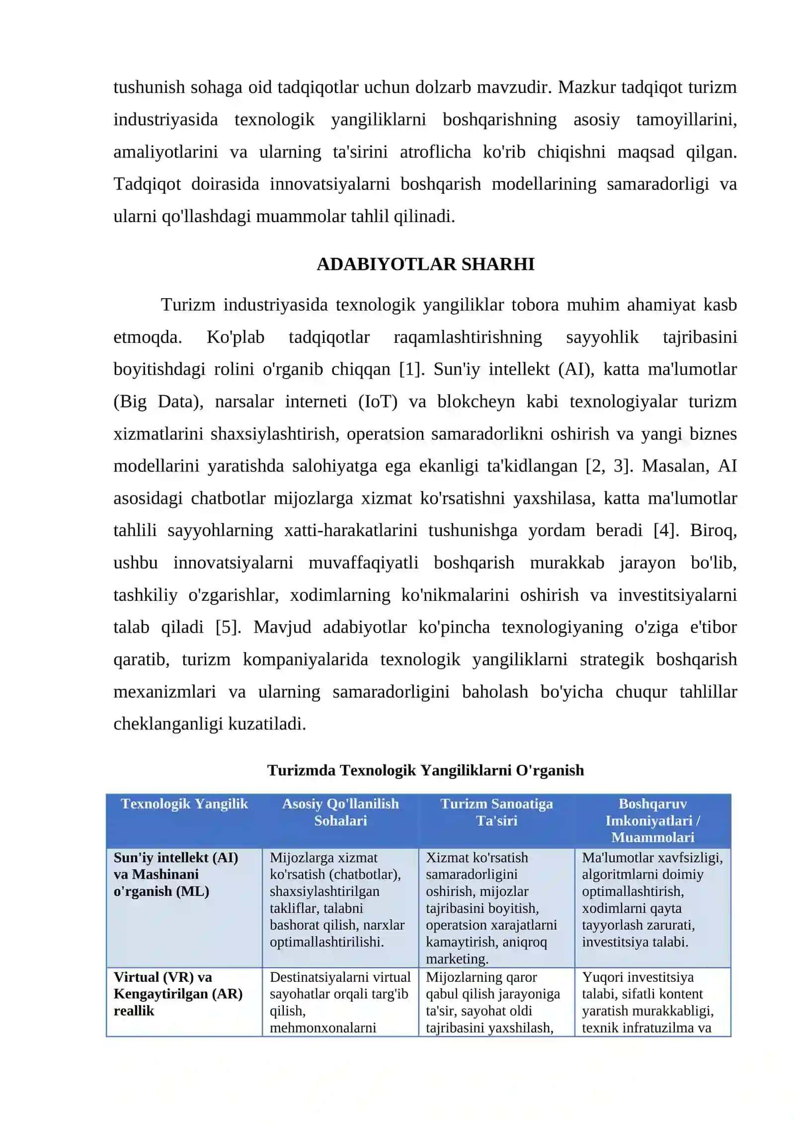 TURIZM INDUSTRIYASIDA TEXNOLOGIK YANGILIKLARNI BOSHQARISH 2