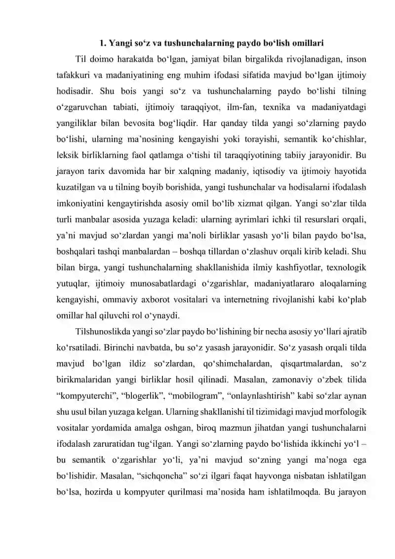 Yangi so‘zlar, tsuhunchalar, abstrak tushunchalar, atoqli otlar, atamalar grammatik toifalar uchun yangi ishoralarning shakllanishi 2