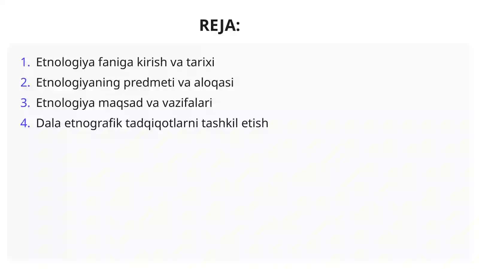Etnologiya Tadqiqot Metodlari: Fanga Kirish, Predmeti, Maqsad va Vazifalari. Dala Etnografik Tadqiqotlarni Tashkil Etish 2