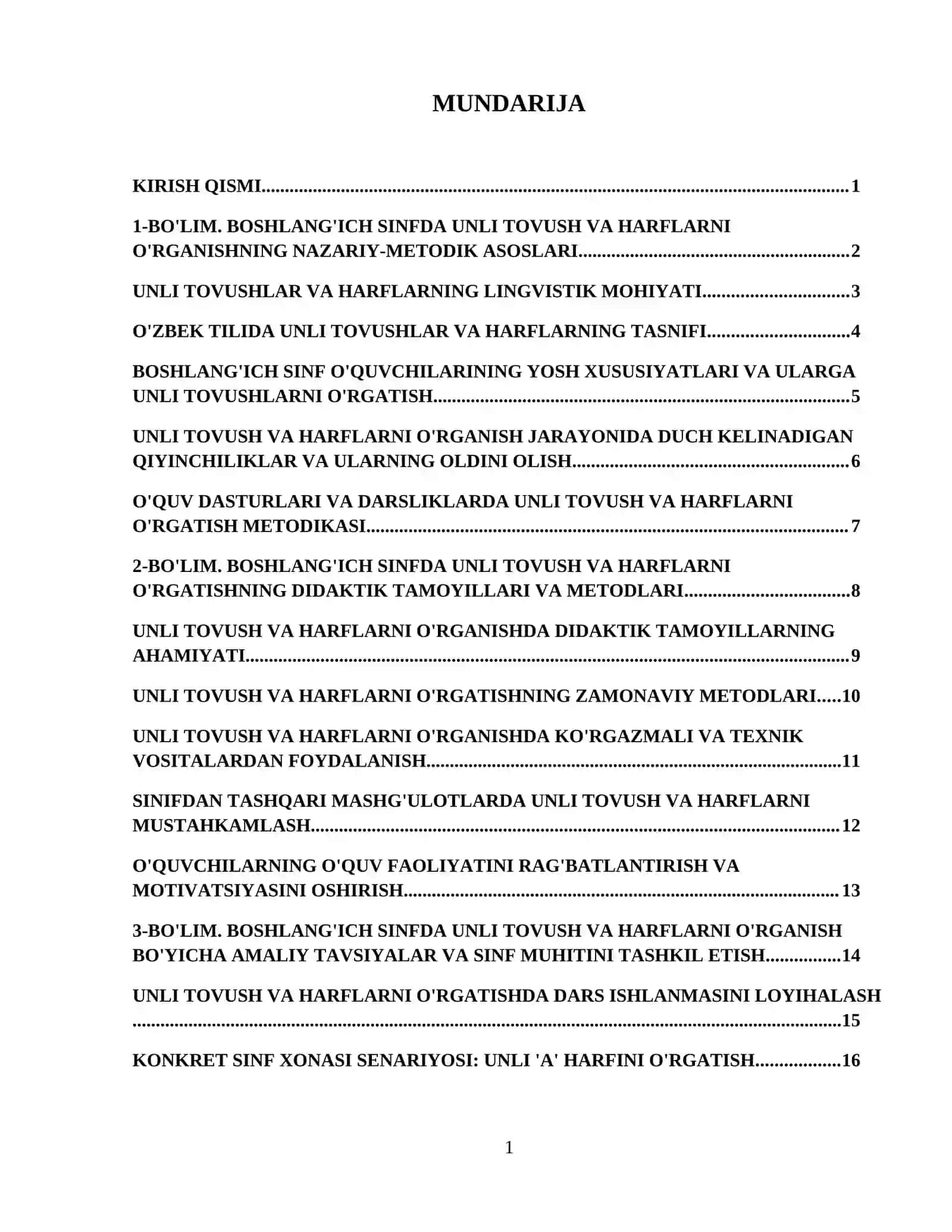 Boshlang`ich sinfda unli tovush va harflarni o`rganish 2
