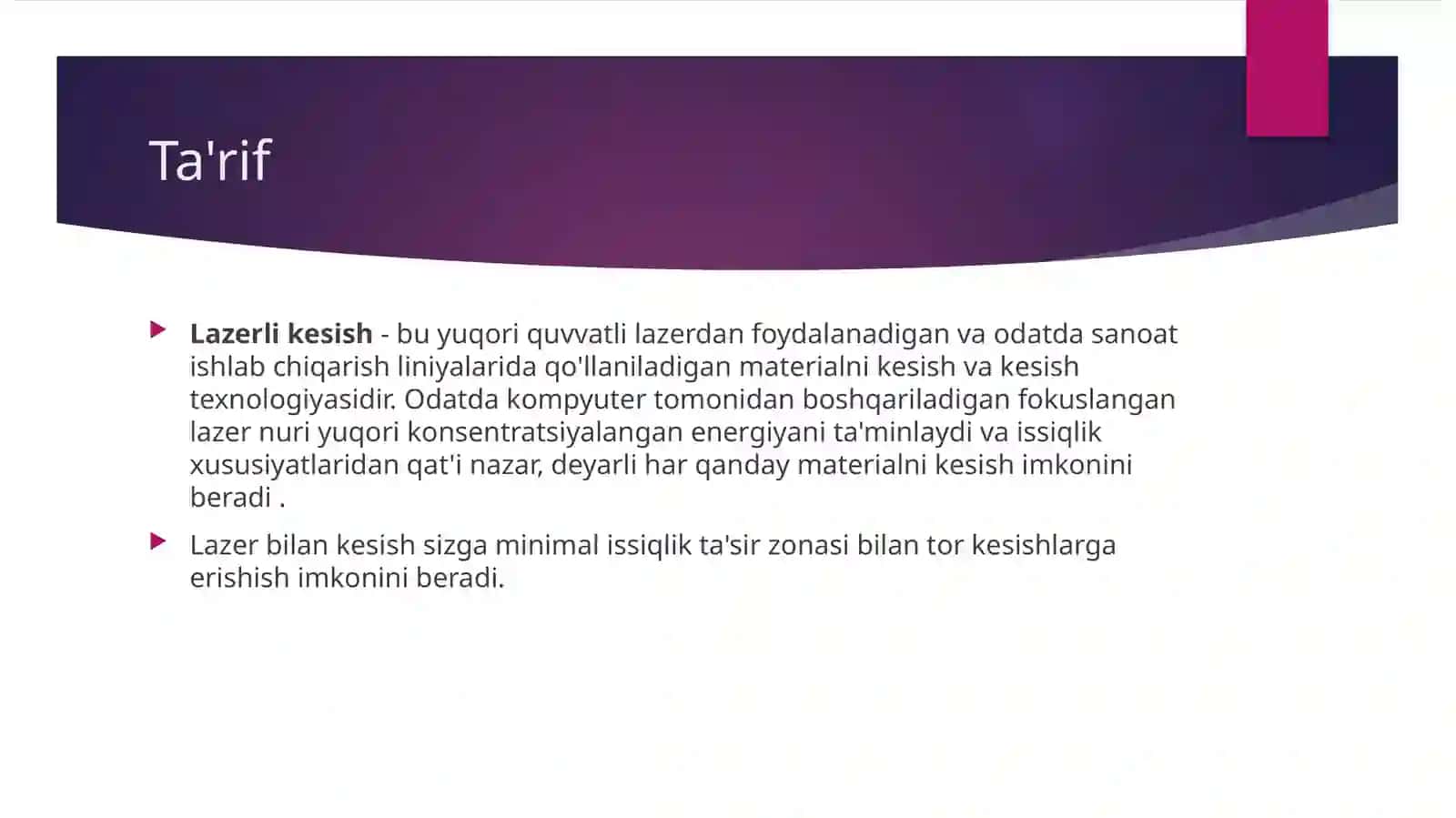 Lazer nuri yordamida materallarga ishlov berish 2