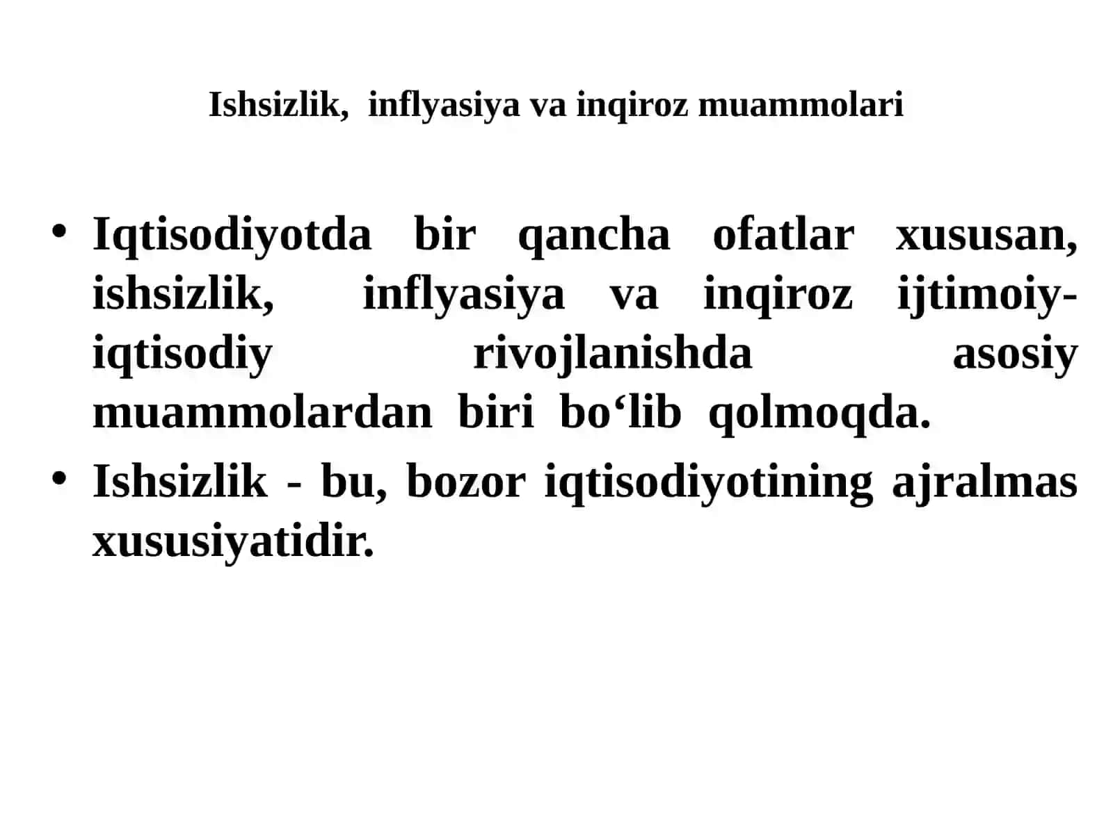 Ishsizlik, inflyasiya va inqiroz muammolari 2