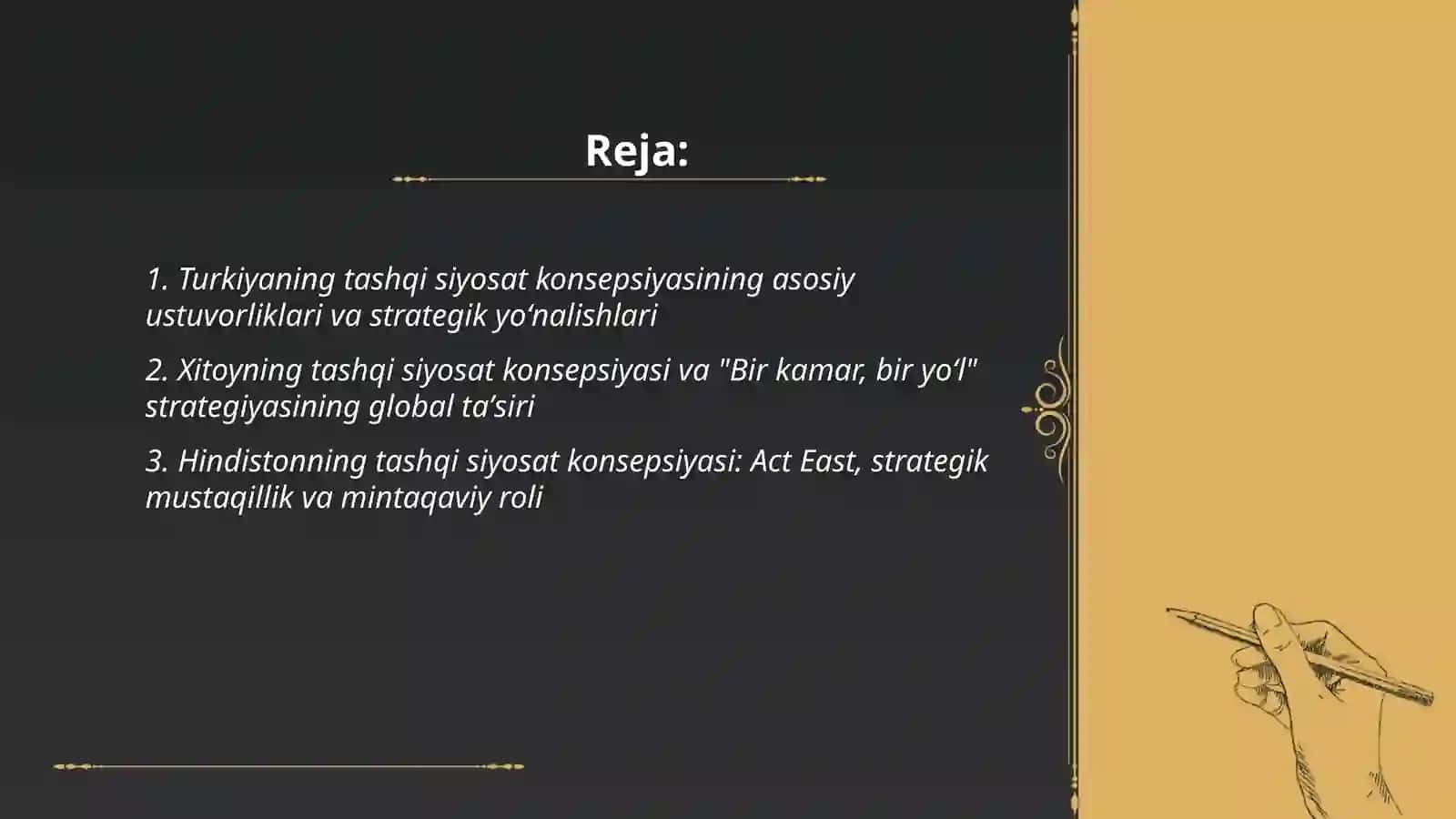 Turkiya, Xitoy, Hindiston, Rossiya va Yaponiyani Tashqi siyosiy faoliyat konsepsiyasi 2