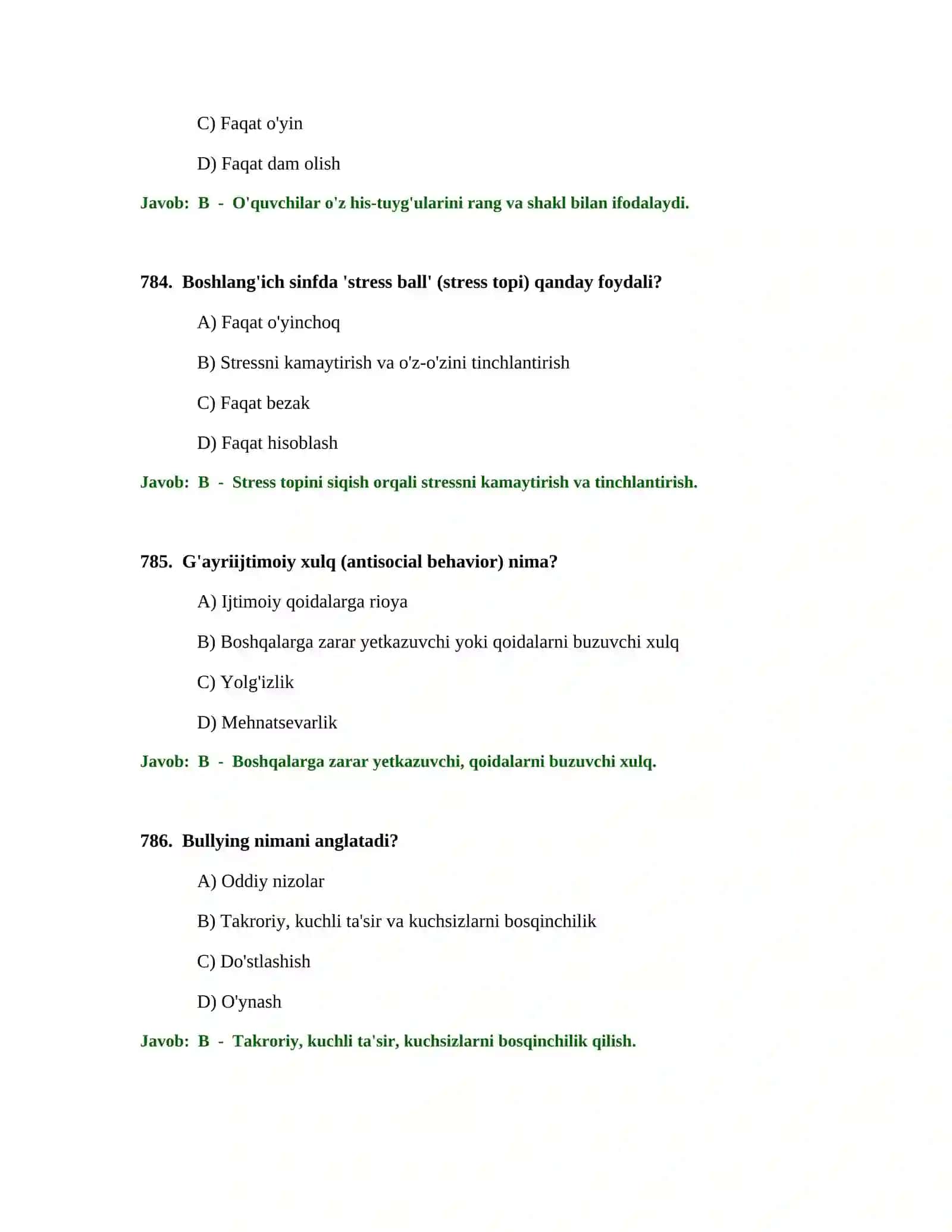 BOSHLANG'ICH TA'LIM O'QITUVCHISI TEST SINOVLARI 2