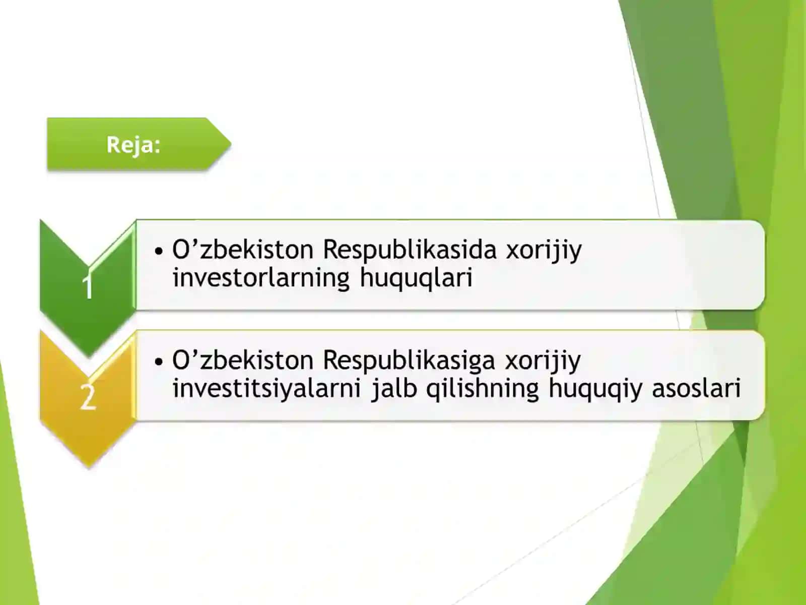 Xorijiy investorlar huquqiy holatining o’ziga xos xususiyatlari 2