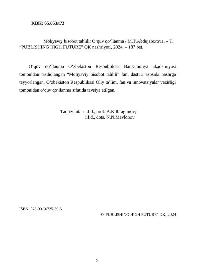 Moliyaviy hisobot tahlili 2