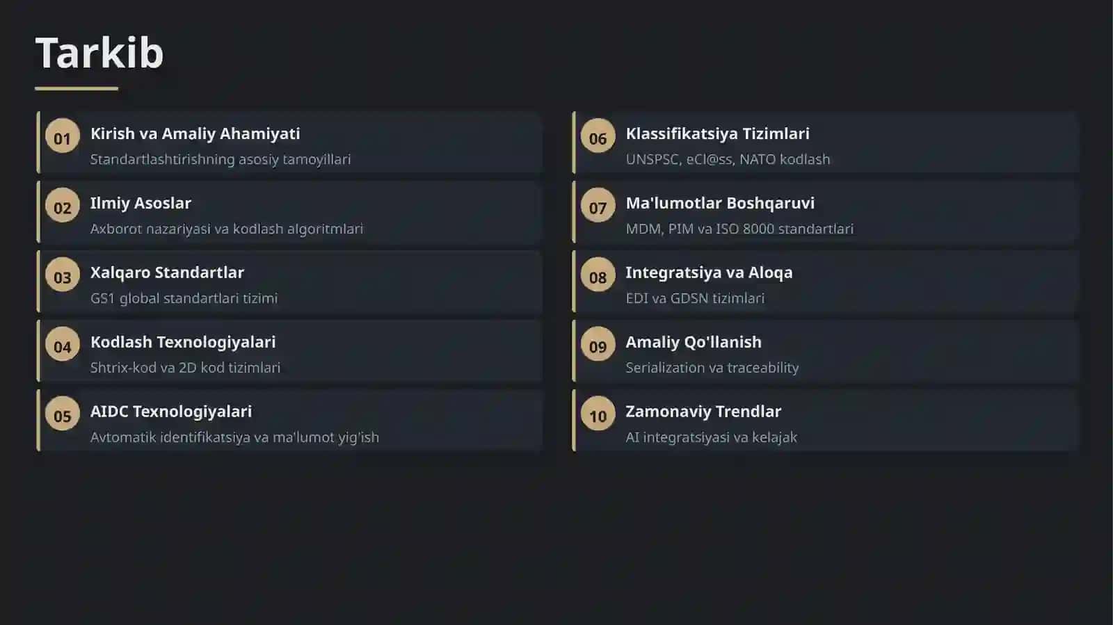 ILMIY ASOSLANGAN Mahsulotlar To'g'risidagi Ma'lumotlarni Standartlashtirish va Kodlash Tizimi 2