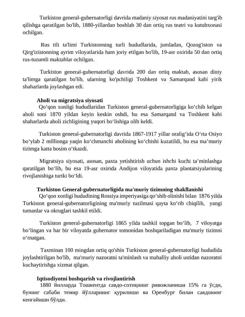 Turkiston general gubernatorligida ma'muriy boshqaruv 2