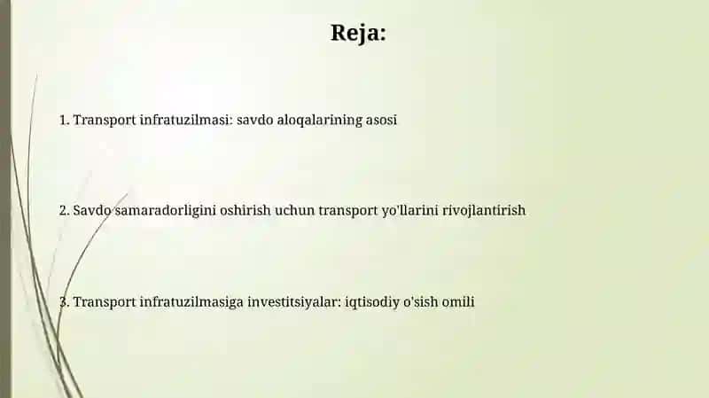 Transportinfratuzulmasiningavdoalqalaridagioʻrni 2