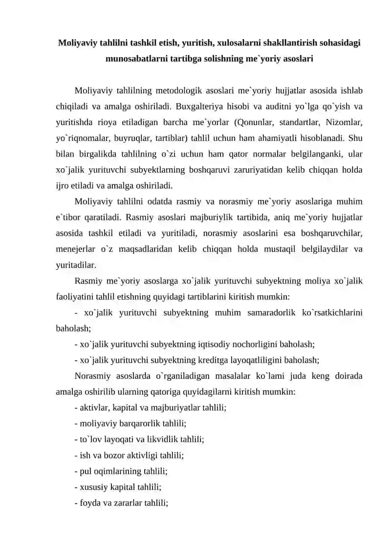 Moliyaviy tahlilni tashkil etish va axborot manbalari 2