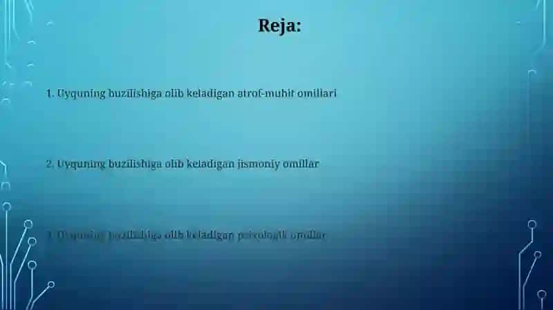 Uyquning buzilishiga olib keladigan atrof-muhit omillari 2