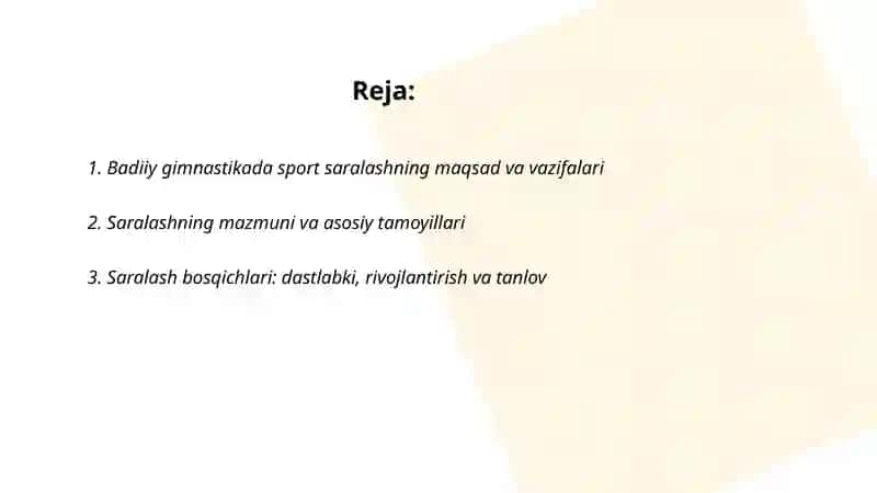 Badiiy gimnastikada sport saralashning maqsad va vazifalari 2